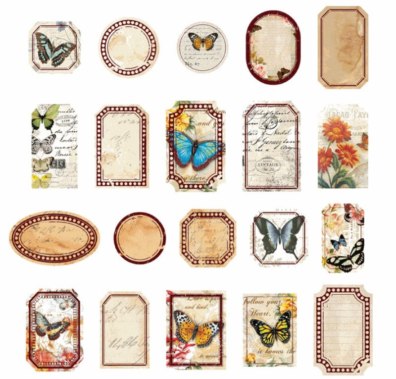 Yoofun 20sheets Vintage Tickets Stickers Retro butterflies Frame Sticker  Book for Scrapbooking Journal Diary Decor Stationery