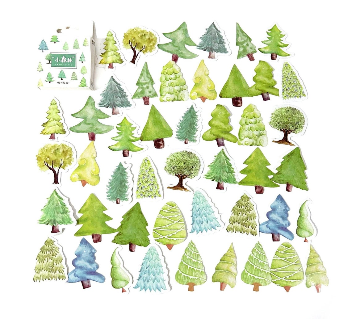 Empty Sticker Tree 45 Pcs Tree Sticker, Plants Sticker Flakes, Evergreen Stickers ...
