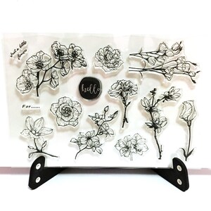 Blumen Stempel, Floral transparent Stempel, Flora Stempel, Planer Journal, Natur, Blütenstiel, Blatt, Blätter, Hallo, Blüte