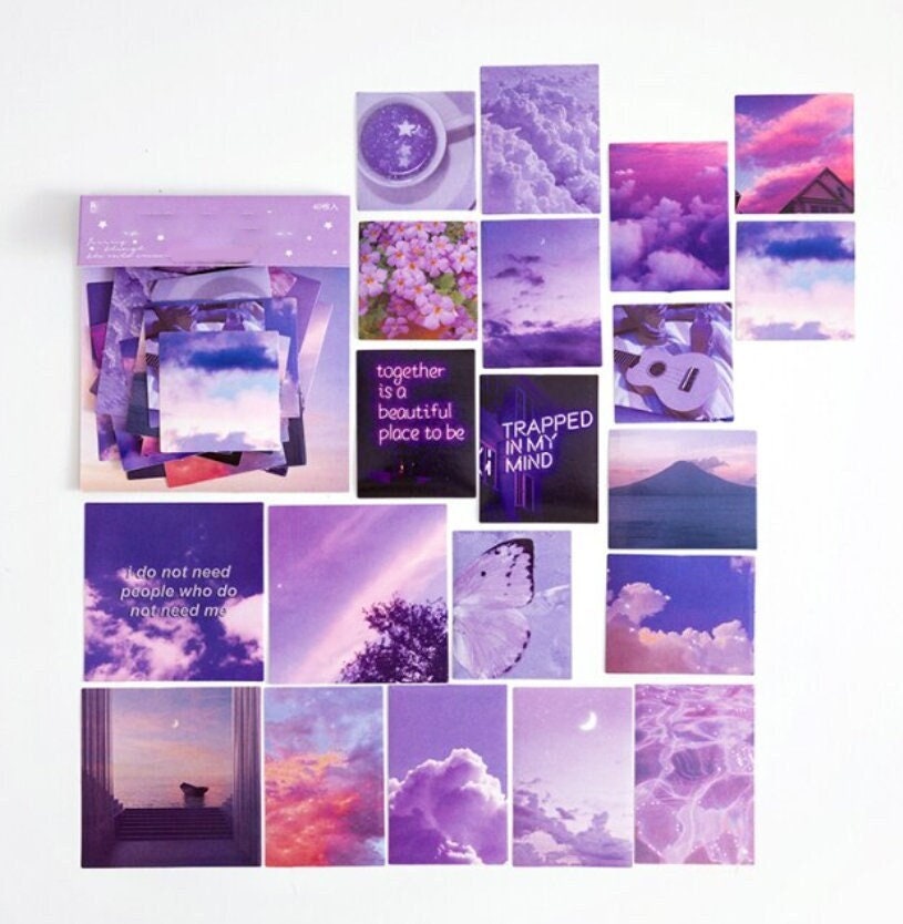 40 Pcs Purple Aesthetic Sticker Pack, Scrapbooking, Junk Journal 