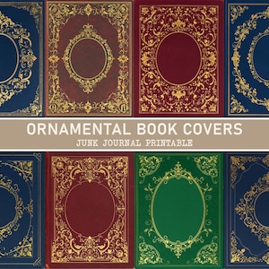 Vintage Ornamental Book Cover Junk Journal Kit, Printable Retro Ephemera, Scrapbook Background, Antique Ornate Gold Book, Digital Download