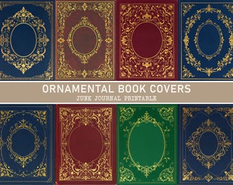 Vintage Ornamental Book Cover Junk Journal Kit, Printable Retro Ephemera, Scrapbook Background, Antique Ornate Gold Book, Digital Download
