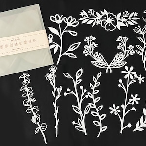 10 Stück Botanicals Lace Papier, Junk Journal Ephemera, Journal, nicht selbstklebend, Stanzteile, Wald, Woodland, Blumen. Blätter, Blatt, Stiel