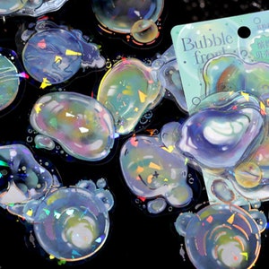 20 Pcs Rainbow Bubbles Holographic Sticker, Shiny, Iridescent, Junk Journal, journal, Resin Art, Bubble, Drops, Foam, Soap