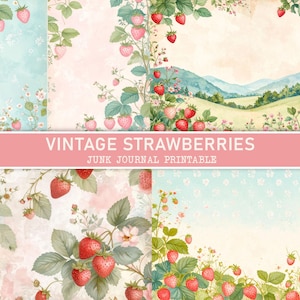 Vintage Strawberries Junk Journal Kit, Printable Papers, Ephemera, Scrapbooking, Rustic Elegance, Digital Download, Scenery, Fruits Journal