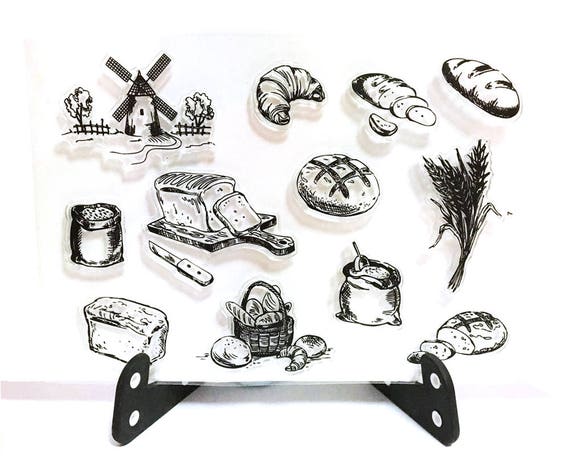 Bread Stamp, Bakery Pastry Clear Transparent Stamp, Vintage Baked Goods  Rubber Stamp, Planner journal, Wheat, Windmill, Croissant