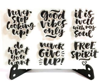 Good Vibes Only Stamp, Never Give Up Clear Clear Stamp, Haz lo que quieras Sello de goma, Diario del planificador, Espíritu libre, Inspirar