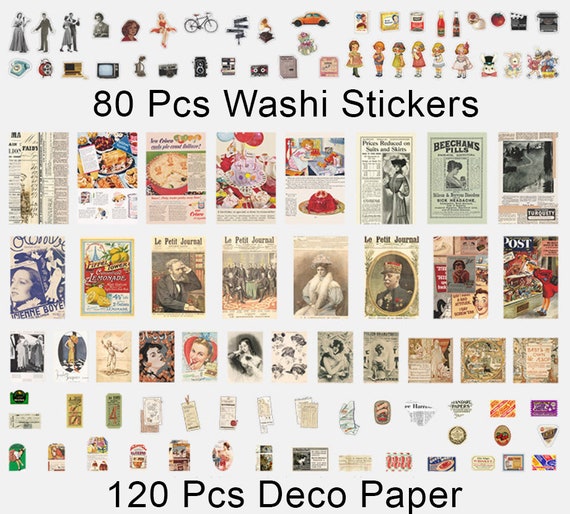200PCS Vintage Scrapbooking Supplies Pack, Aesthetic Scrapbook Stickers  Paper for Junk Journaling, Craft Kits for Bullet Journal Supplies Collage