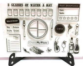 Water Tracker Stamp, Hydrate Clear Transparent Stamp, Meals Rubber Stamp, Plate, Meal Plan, Food Experience, Glasses, Menu, Diet, Delicious