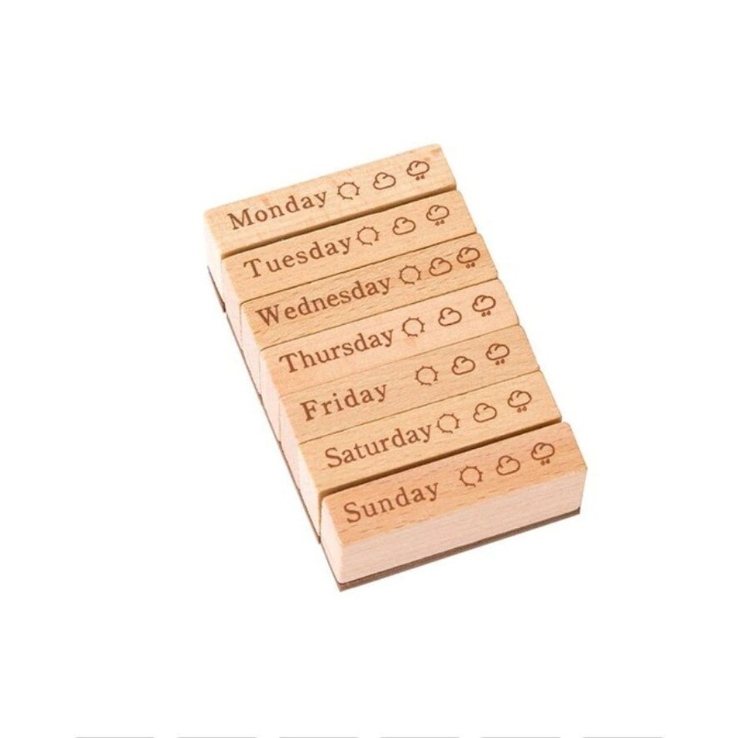 Set of 7 Days of the Week Wooden Stamp, Daily Wooden Stamp, Rubber ...