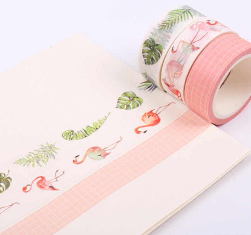 3 Rolls Tropical Pineapple Flamingo Floral Washi Tape Decorative Planner Supply 