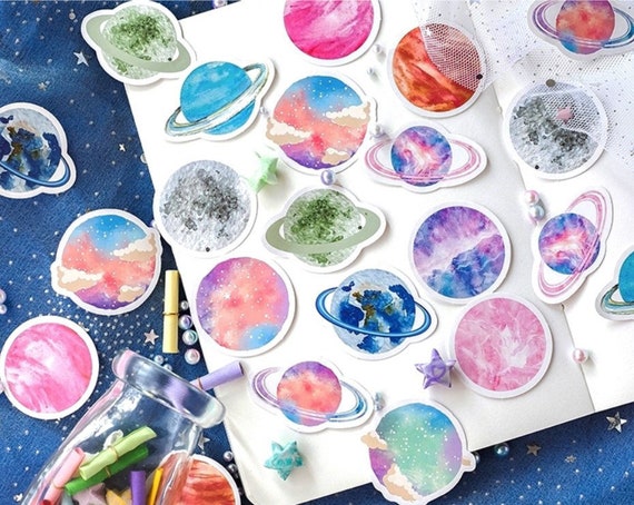 Universe Diary Stickers Galaxy Journalling Stickers Moon Saturn Deco Stickers Planet Crafting Stickers Pastel Space Planets Stickers
