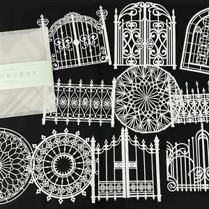10 Stück Ornamental Gate Lace Papier, Junk Journal Ephemera, Journal, nicht klebend, sterben schneidet, Klassik, Papierdeckchen, Tor, Tür