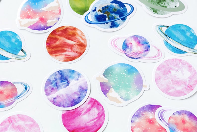 45 Pcs Planet Sticker, Galaxy Sticker, Travel Journal, Scrapbook, Ephemera, Junk Journal, journal, Moon, Planets. Sky, Universe image 4