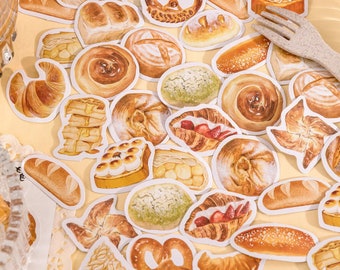 46 Pcs Pastry Sticker, Waffles Sticker Pack, Bread Stickers, Scrapbook, Junk Journal Kit, Toast, Croissant, Desserts, Pastries, Snack