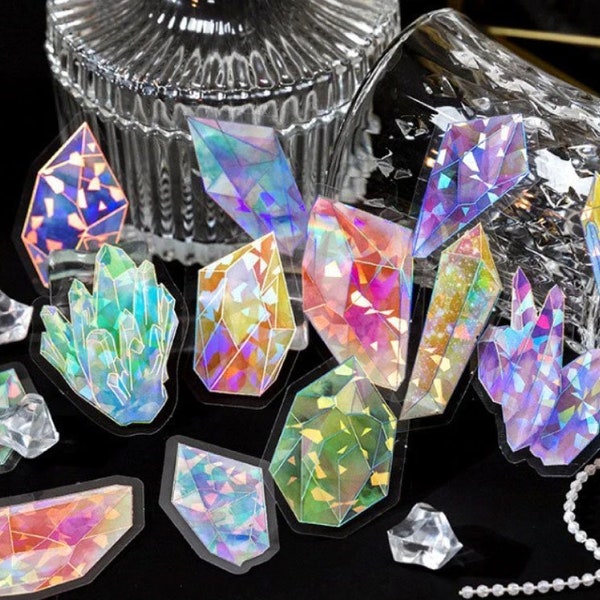 20 Pcs Gem Holographic Sticker, Gems Shiny, Iridescent, Junk Journal, journal, Resin Art, Precious Stones, Crystal, Sparkle