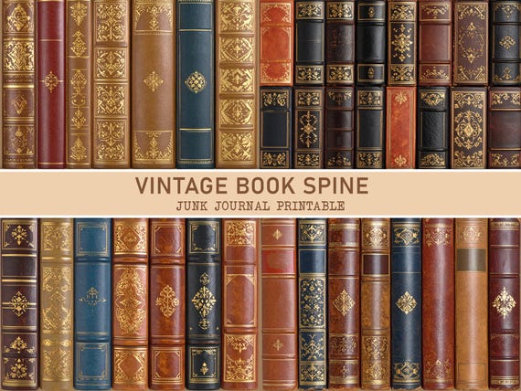 Vintage Ornamental Book Spine Junk Journal Kit, Printable Ephemera, Scrapbooking, Antique Book Spines, Reading, Library, Digital Download