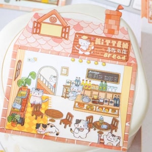 3D DIY Katze Cafe Aufkleber, Szene Aufkleber, Journal Kit, Scrapbooking, Hobbys, Geschenk, Mini Cozy Aufkleber, Miniatur Aufkleber, ASMR