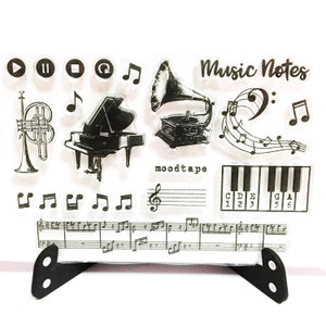 Musik Stempel, Musiknoten Klarsichtstempel, Melodien Stempel, Planer Journal, Musiksymbole, Violinschlüssel, Klavier, Grammophon