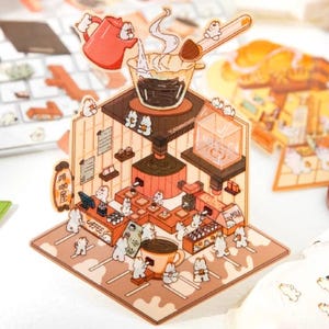 3D DIY Coffee Shop Aufkleber, Szene Aufkleber, Journal Kit, Scrapbooking, Hobbys, Geschenk, Mini Cozy Aufkleber, Miniatur Aufkleber, Raumszene