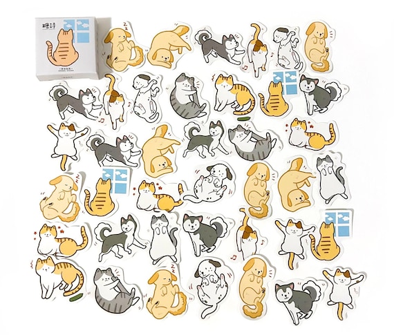 45 Pcs Cute Cats Dogs Sticker, Cats Kitten, Pet Animals, Scrapbook, Junk Journal Ephemera, Kitty, Cat Cartoon, Puppy, Puppies, Canines