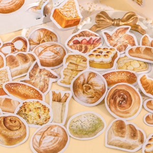 46 Pcs Pastry Sticker, Waffles Sticker Pack, Bread Stickers, Scrapbook, Junk Journal Kit, Toast, Croissant, Desserts, Pastries, Snack image 2