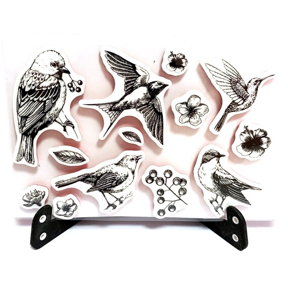 Birds Cling Rubber Stamp Flowers Rubber Stamp Planner Bullet Etsy