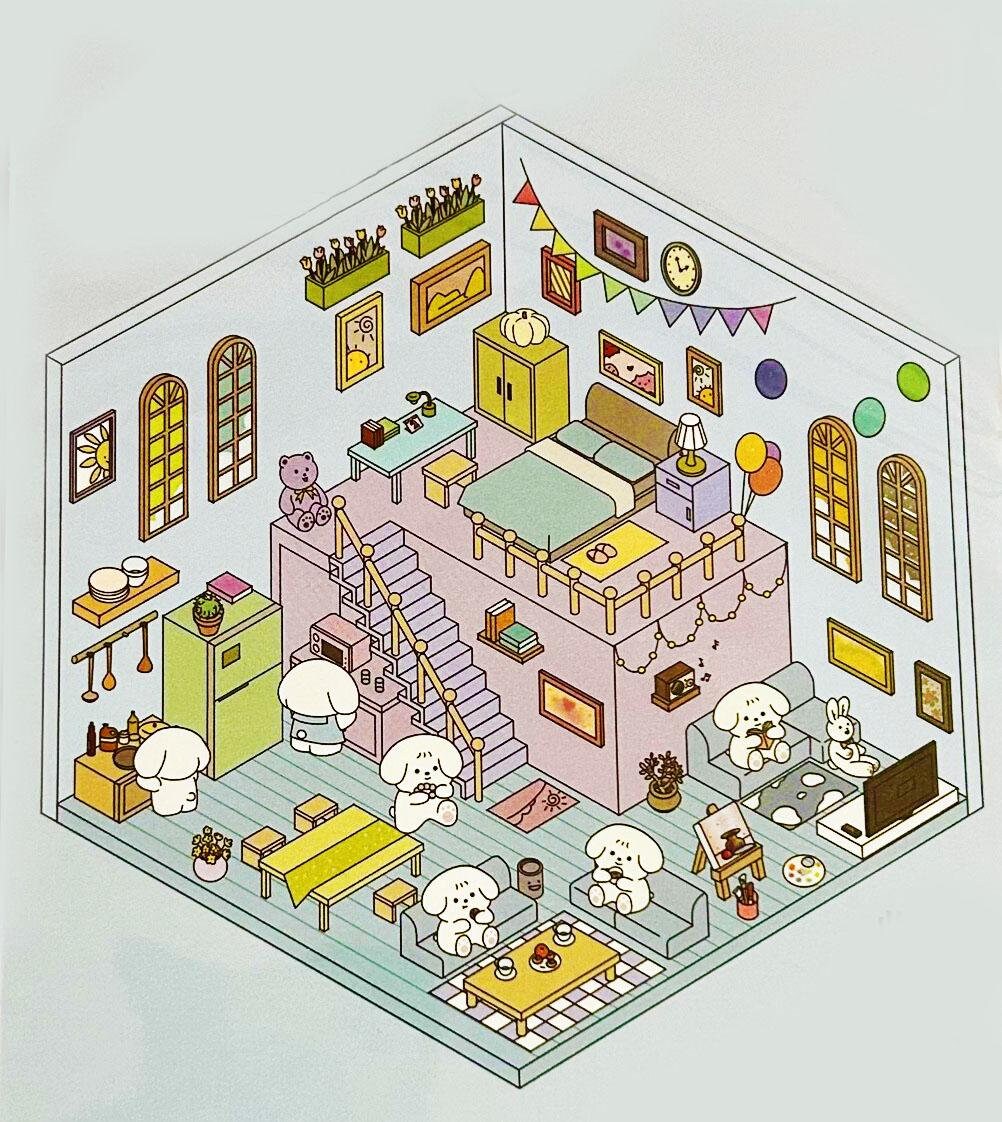 HTTDSLF 3D Miniatuur Scene Stickers, 3D House Stickers, met 2 Pincetten, om stress te verlichten en de tijd te besteden