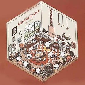 3D DIY Restaurant Aufkleber, Szene Aufkleber, Journal Kit, Scrapbooking, Hobbys, Geschenk, Mini Cozy Aufkleber, Panda Aufkleber, Miniatur Aufkleber