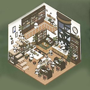 3D DIY Bibliothek Aufkleber, Szene Aufkleber, Journal Kit, Scrapbooking, Hobbys, Geschenk, Mini Cozy Aufkleber, Panda Aufkleber, Miniatur Aufkleber