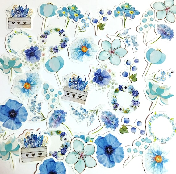 Flowers stickers for crafts cardmaking scrapbooking Pack of 45 Blue Flower