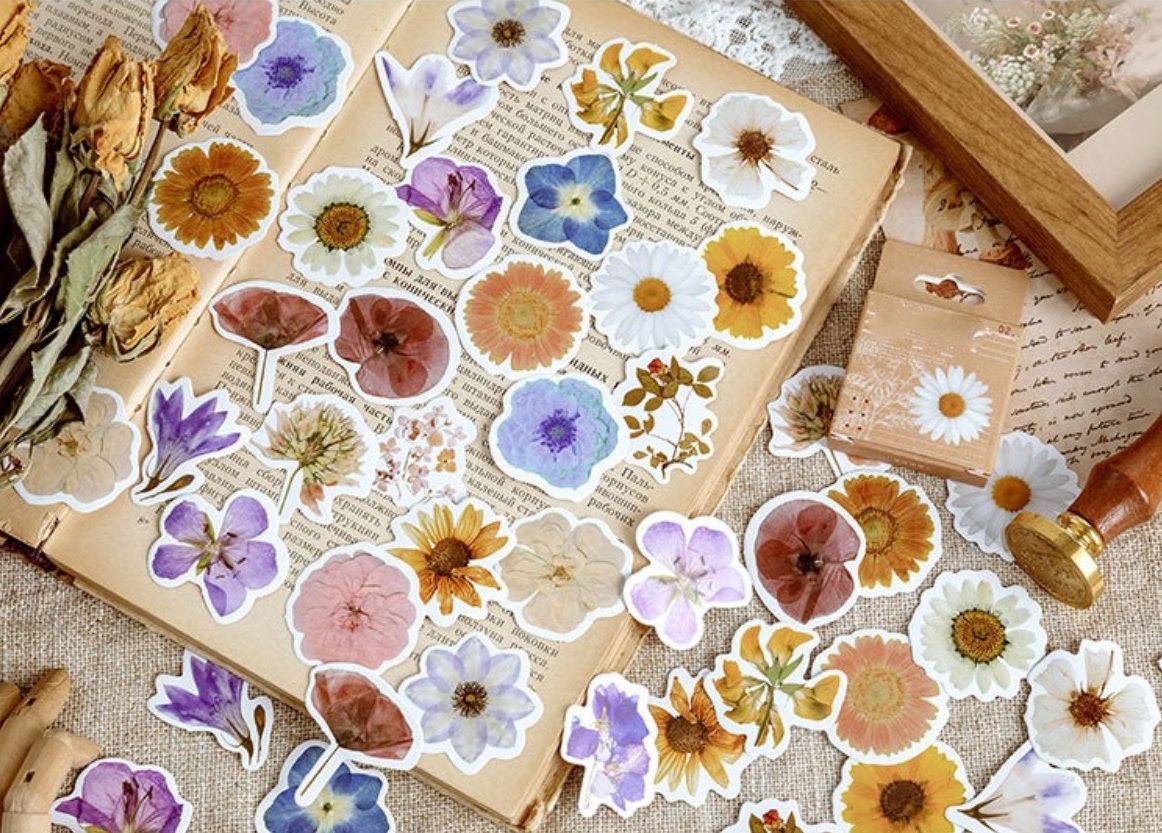 45 Pcs Flowers Stickers Floral and Fauna Sticker Flakes Etsy