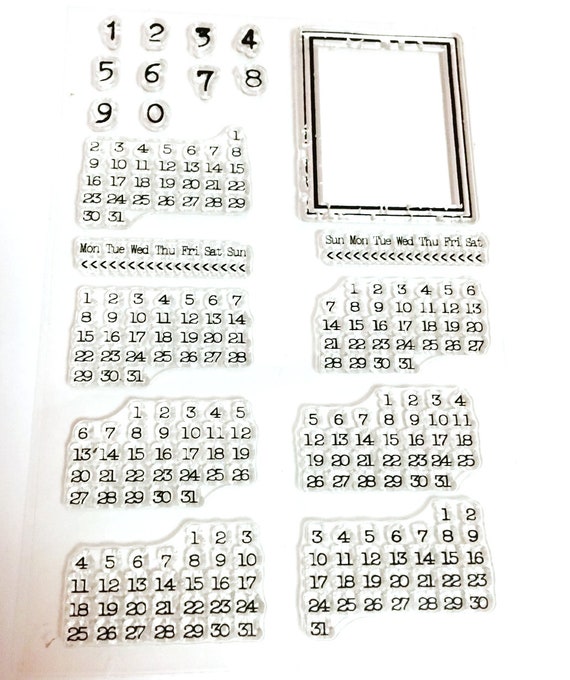 Calendar Stamp, Clear Transparent Stamp, Rubber Stamp, Planner Journal  Accessories, Journal Kit, Week, Day, Month, Numbers, Days of Week 