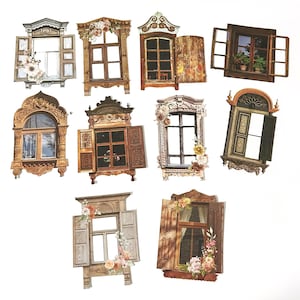 10 Stück Fensterrahmen Scrapbook Aufkleber, Junk Journal Kit, Ephemera, Zierfensterrahmen, Vintage, Antik, Rahmen, Border, klassischer Rahmen
