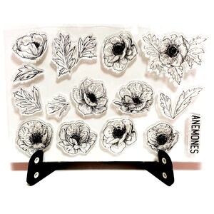 Blumen Stempel, Floral transparent transparent Stempel, Flora Stempel, Planer Journal, Natur, Blume blüht, Stiel, Garten, Anemone