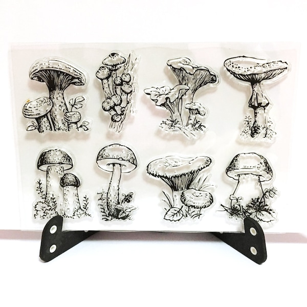 Timbre de champignon de bouton, timbre transparent clair de champignon, timbre en caoutchouc de champignons, journal de planificateur, champignon, nourriture, nature, forêt, gnome