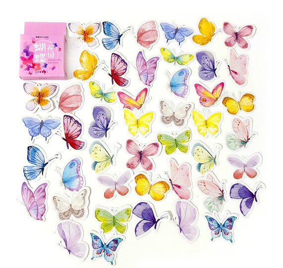 100Pcs Holographic Butterfly Stickers Nature Decorative Adhesive