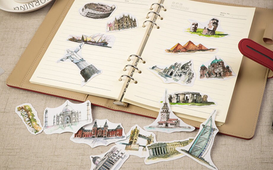 40 Pcs Landmark Sticker Travel Watercolor Sticker Flakes | Etsy