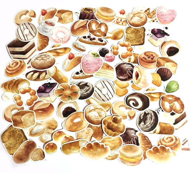 Cream Puff Cakes Filofax Stickers Toast Pretzels Baguette Bun Donuts Bread Sticker Flakes French Toast 200 Pcs Pastries Sticker