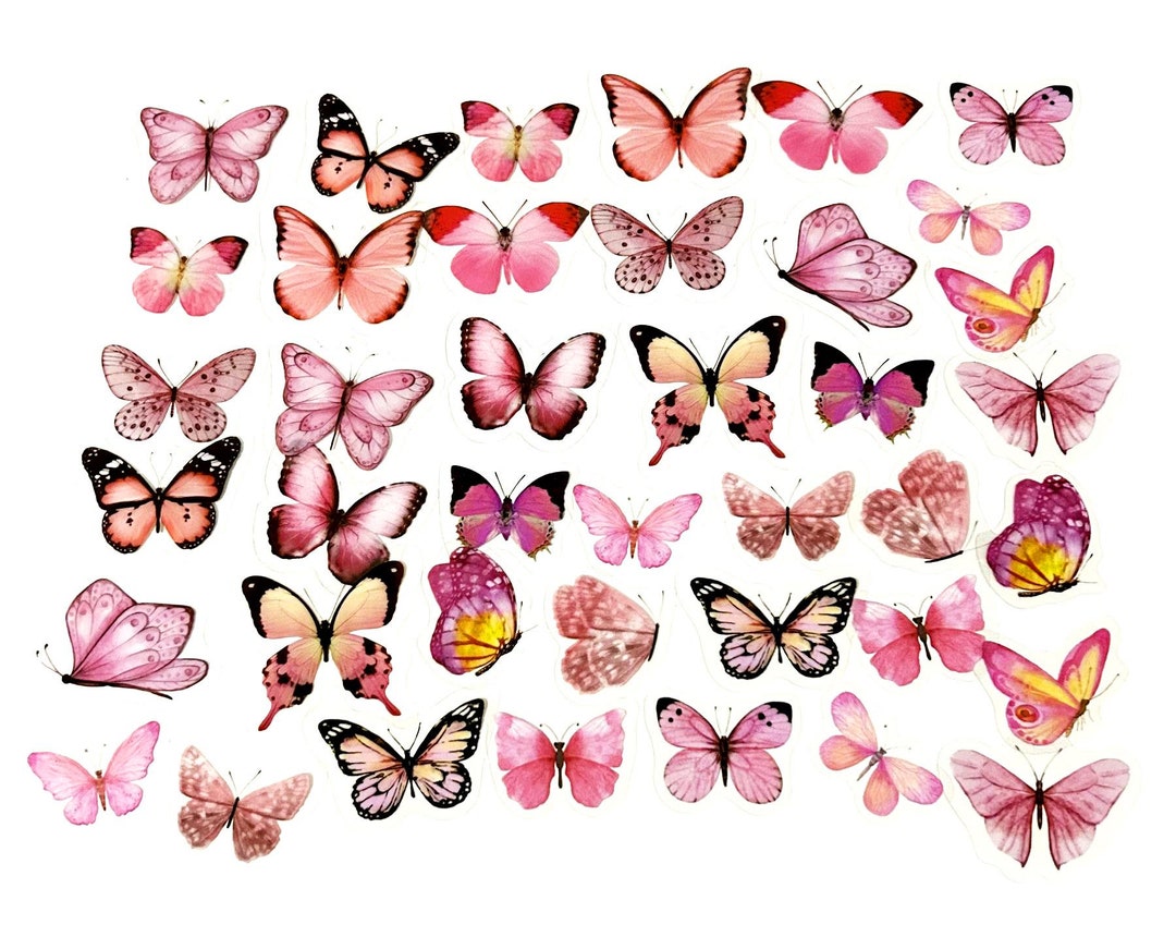 40 Pcs Pink Butterfly Clear Sticker, Butterflies Clear Sticker, Journal ...