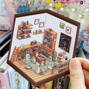 3D DIY Bibliothek Aufkleber, Szene Aufkleber, Journal Kit, Scrapbooking, Hobbys, Geschenk, Mini Cozy Aufkleber, Miniatur Aufkleber, Bücher