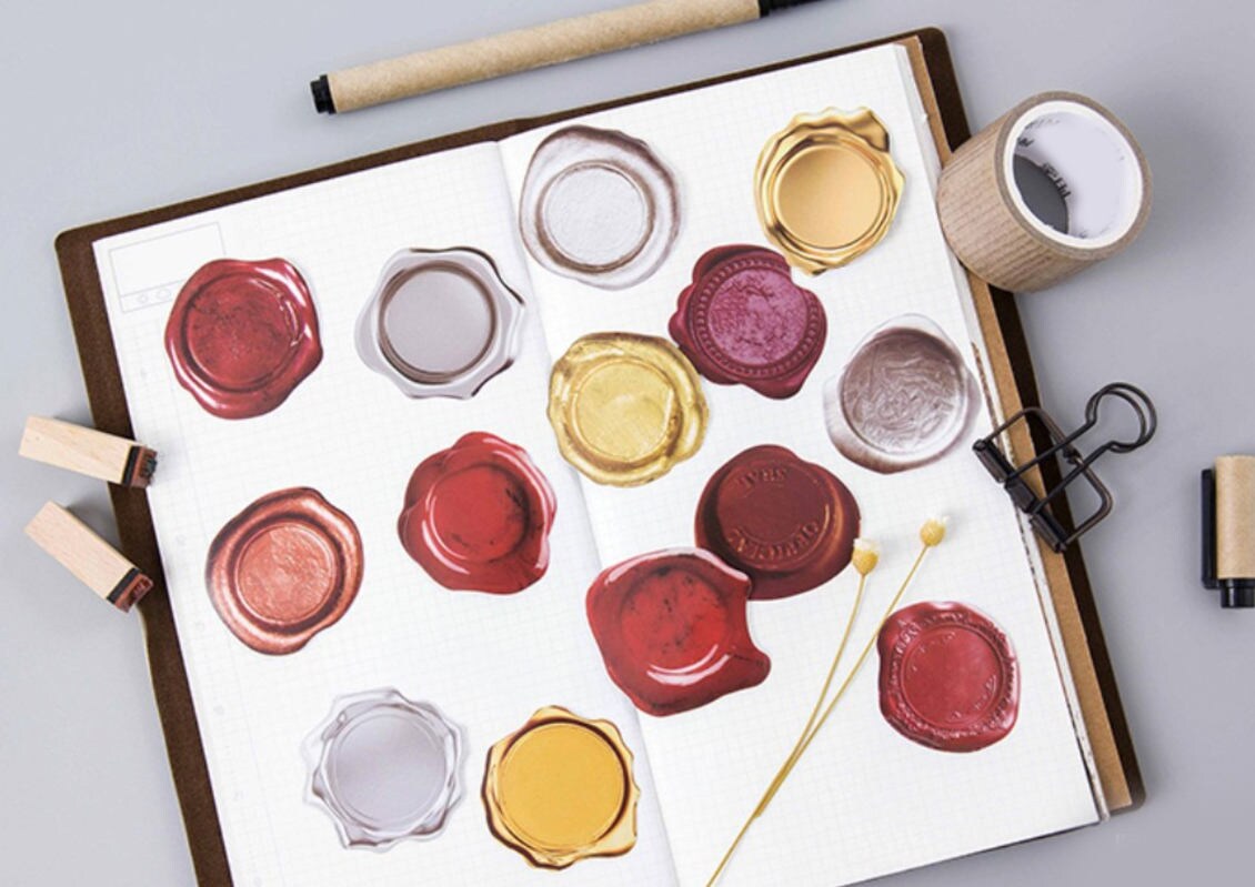 45 Pcs Wax Seal Sticker Pack Wax Stamp Watercolor Sticker Etsy