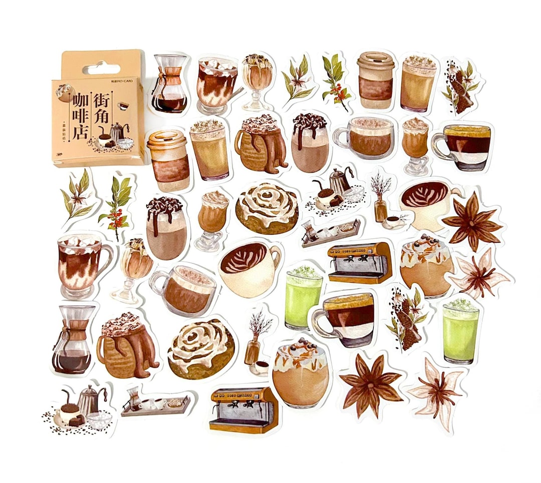 45 Pcs Coffee Sticker Pack, Coffee Bean Sticker, Retro Vintage Coffee ...