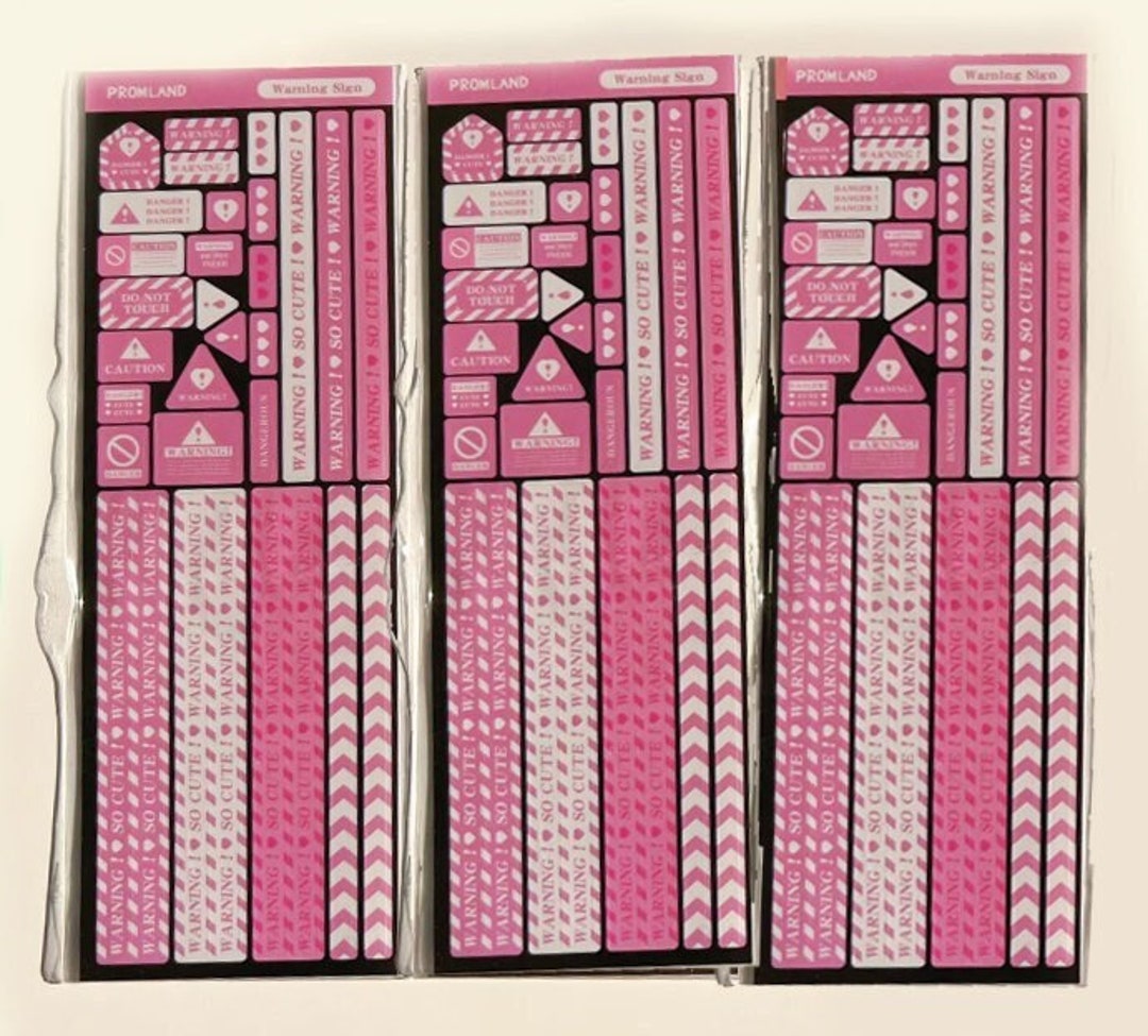 Pink Warning Sticker, Caution Sticker, Junk Journal, Scrapbook, Danger