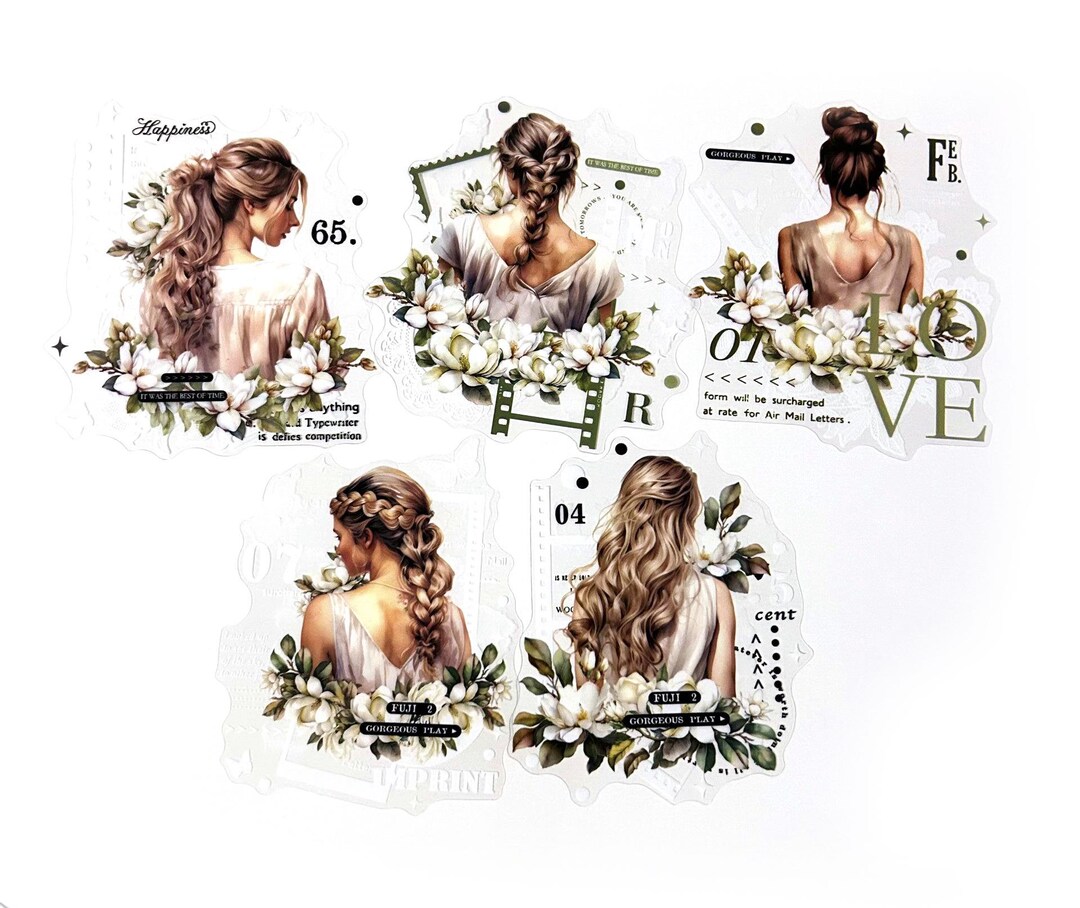 Girl Sticker Back 10 Pcs Girls Clear Sticker, PVC Sticker Pack, Scrapbook, Junk Journal ...