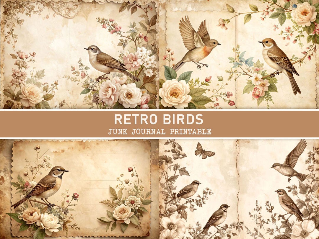 Vintage Birds and Flowers Junk Journal Kit, Printable Papers, Ephemera ...