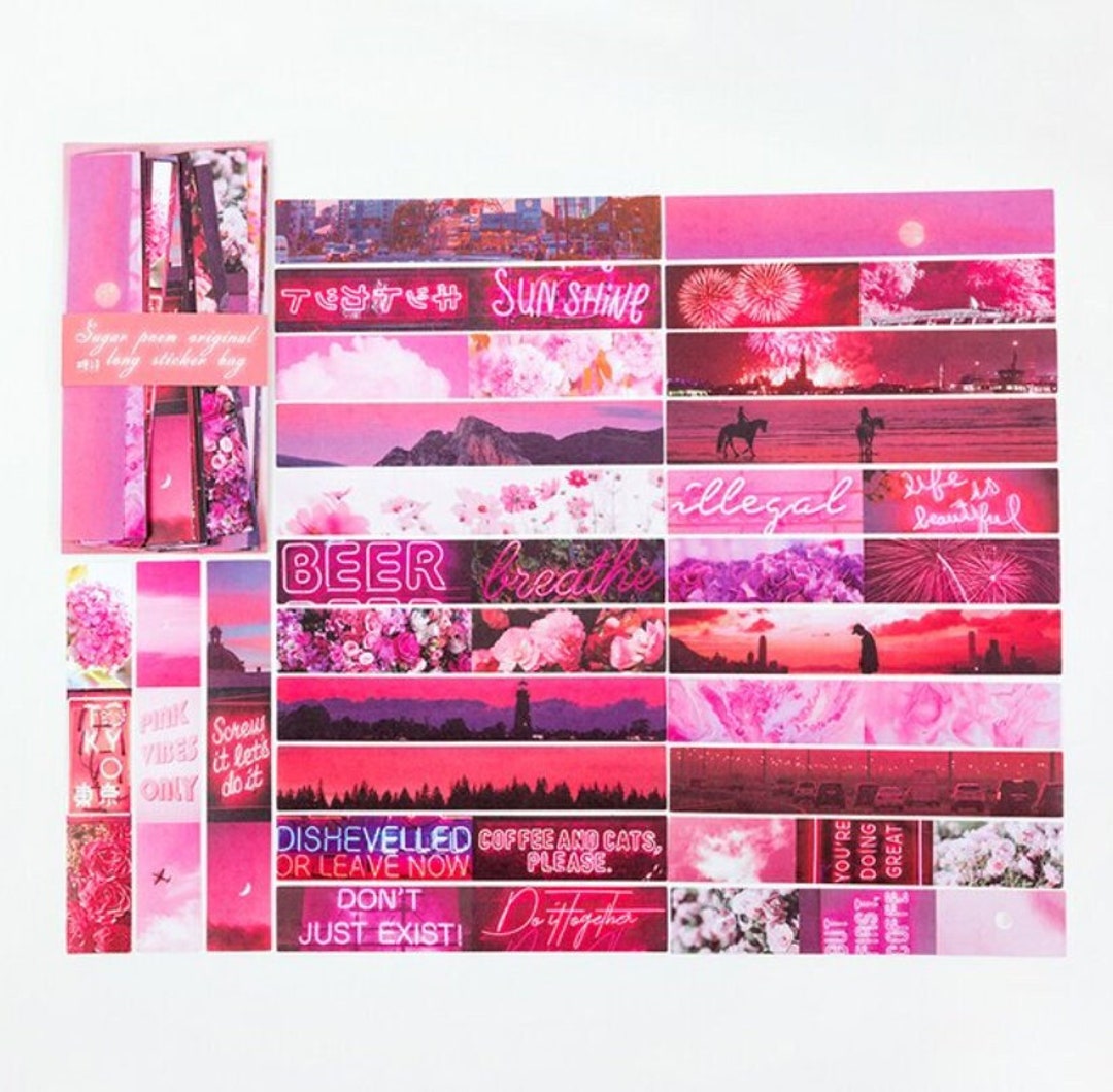 50 Pcs Pink Aesthetic Washi Sticker Junk Journal Kit Etsy