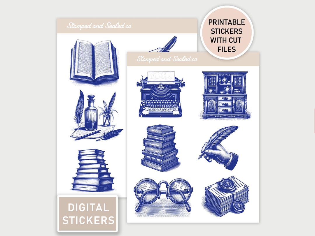 Vintage Writing Tools Digital Sticker Pack, Bookish Sticker, Junk ...