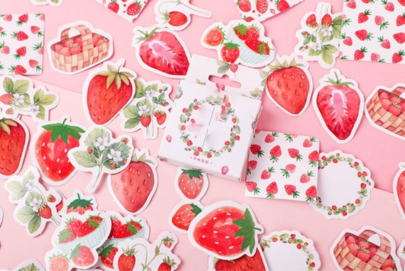Set Of 4 Strawberry Pink Washi Kawaii Sticker Sheets Scrapbooking Junk  Journal