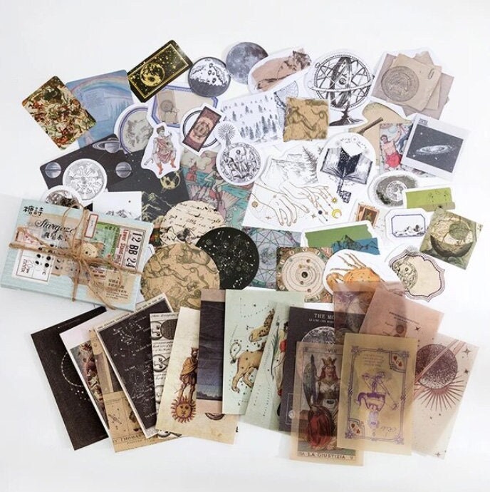 200pcs Aesthetic Stickers for Journaling - Vintage Scrapbook Stickers Journaling  Supplies Space Moon Stickers Scrapbooking Supplies Paper for Witch Bullet  Journals Supplies Kit Junk Journal Planners